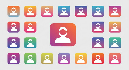 Collection of colorful user profile icons with rounded square shapes, representing diverse online identities and avatars