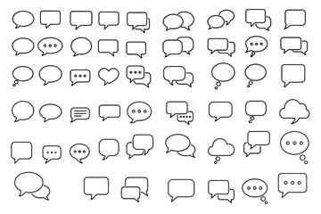Set of 48 Minimalist Chat Bubbles and Speech Balloons Icons, Messaging Symbols, Communication and Conversation Vector Line Art, Dialogue and Talk Concept