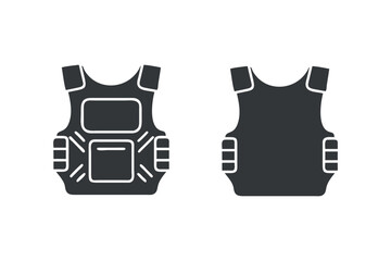 Black tactical vest design illustrations in front and back views silhouette
