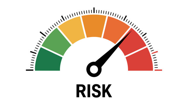 Vector art of risk meter with needle pointing to the red zone