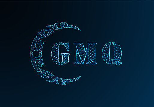 Low poly letter logo GMQ design. GMQ letter logo low poly vector design on blue color gradient background. GMQ logo low poly design