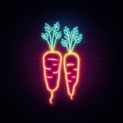 High quality photo of vibrant neon carrots glowing against a