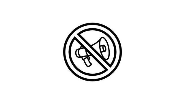 No megaphone symbol warning avoid sign 2D vector animation isolated on white background, prohibition and noise control concept