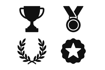 Silhouette awards: trophy, medal, laurel, star badge icons