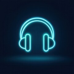 High quality photo of neon blue headphones glowing brightly against a