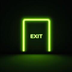 High quality photo of a glowing green neon exit sign in darkness