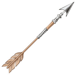 Detailed traditional arrow illustration with sharp metal arrowhead and rustic wooden fletching