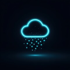 High quality photo of a neon cloud raining small snowflakes against a