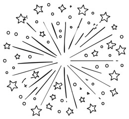 Hand-drawn Burst with Stars and Dots: Celebration Design Element for Holiday Greetings and Festive Events