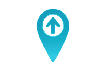 Blue map pointer with arrow isolated PNG, location pin for navigation and direction on transparent background