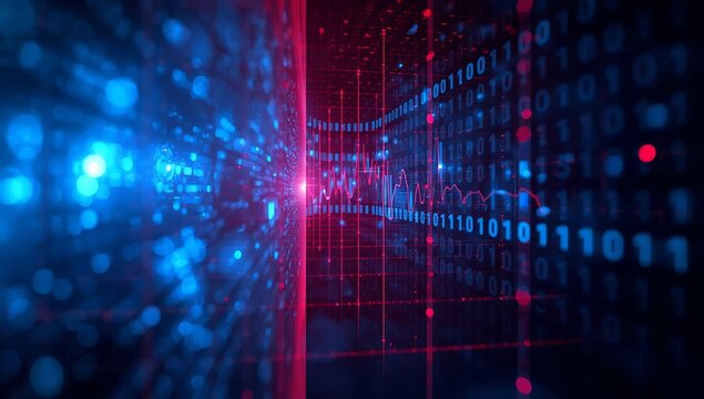 Abstract binary code background for data science and technology visualization concept