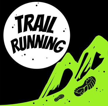 Trail Running Minimalist Vector Illustration &ndash; Mountain Path with Running Shoe Footprints