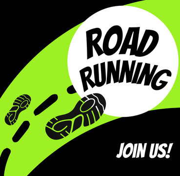 Road Running Tee Graphic Design &ndash; Minimalist Vector Illustration of Running Shoes Footprints and Motivational Text