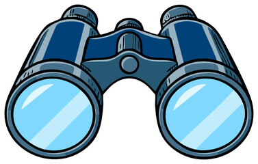 Cartoon illustration of a blue and silver pair of binoculars