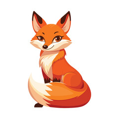 Cute and elegant forest fox with bright orange fur and beautiful eyes, sits calmly on white background. Vector illustration suitable for wildlife, forest animals, or eco-friendly designs.
