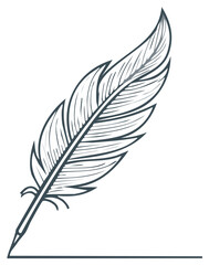 Obraz premium Ink Quill Writing a Straight Line on White Background, Antique Writing Instrument, Feather Pen, Stylized Illustration