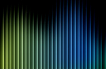 Fototapeta premium Neon green and turquoise vertical lines glowing over a black background, forming a vibrant cyber-style luminous gradient.