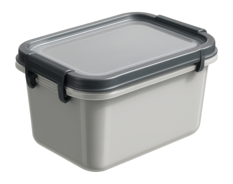Rectangular plastic container with hinged handles for easy pantry storage.