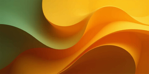 Abstract flowing waves of warm orange and green colors creating a dynamic and organic background texture © HooD