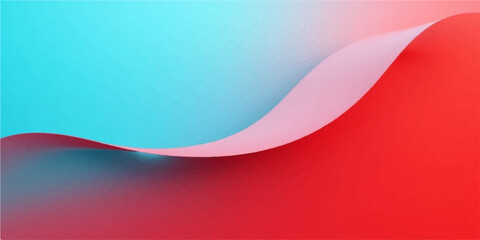 Abstract flowing wave of soft pink paper curving over a vibrant red and cool blue background