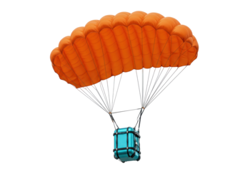 Isolated Box attached to a parachute for safe drop, aerial delivery or emergency supply