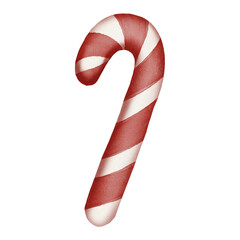 Candy cane-shaped lollipop. Watercolor-style illustration. Perfect for Christmas cards, wrapping paper, holiday patterns, or festive decor designs.
