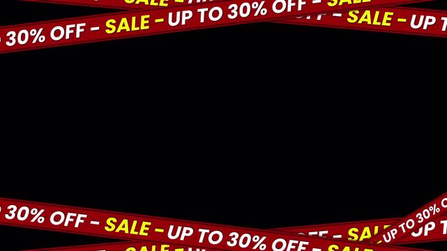 Animated Sale up to 30% off banner with moving red ribbon – seamless loop on transparent background for promo, advertising, and discount videos.