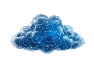 Blue Geometric Cloud Network isolated on a transparent background