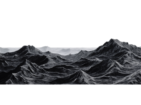 Black and White Mountain Landscape isolated on a transparent background