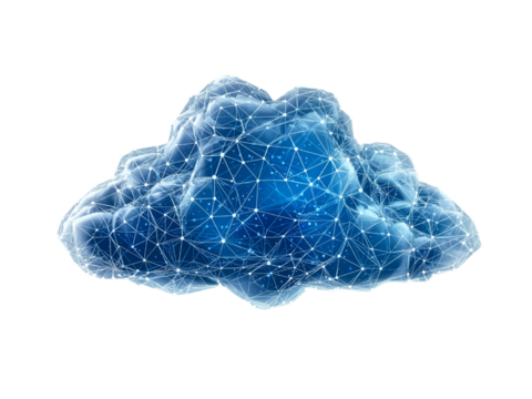Blue Geometric Cloud Network isolated on a transparent background