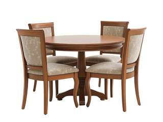 Fototapeta premium Round Dining Table with Four Upholstered Chairs isolated on a transparent background