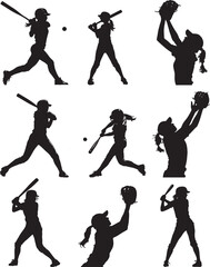 Baseball Player Silhouettes On White Background women
