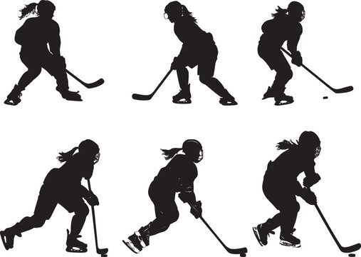 Female Ice Hockey Player Silhouettes in Action woman