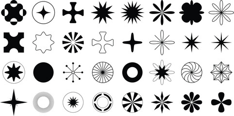 Geometric abstract shapes and starburst symbol set for modern logo design and pattern illustration