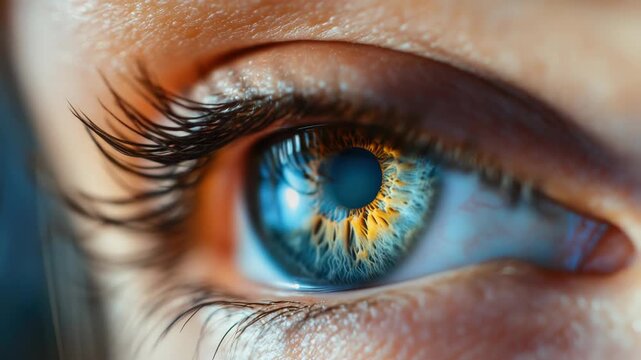 A macro view of a person's iris showing a rare, multicolored hue not commonly found in natural eyes.