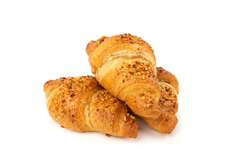 Delicious croissant with nut crumbs, sweet French bakery