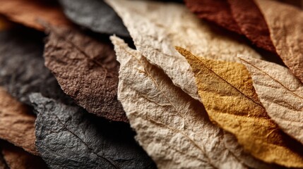 Close-up of textured autumn leaves in various colors a natural and organic background perfect for seasonal designs