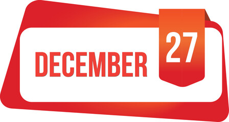 December 27 Daily Calendar date flat design red gradient rectangle style