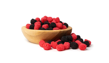 Gummy berries, chewy raspberries or jelly blackberries, gelatin candies fruit marmalade