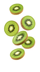Fototapeta premium Floating Green Kiwi Slices in Midair — Transparent Background