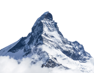 Majestic Snow Covered Mountain Peak with Clouds and Rocky Slopes — Transparent Background