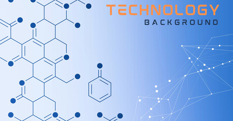 Abstract blue technology background with hexagons for science and medical molecular connection...