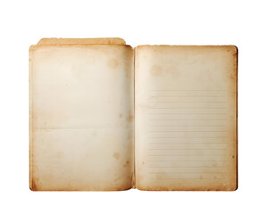 Old vintage faded open empty paper folder top view isolated