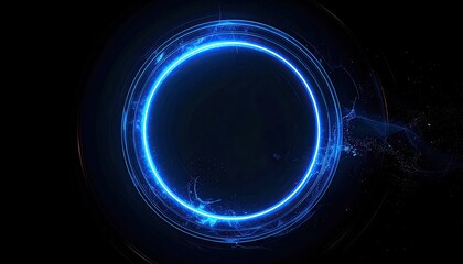 Abstract Digital Ring of Blue Light Particles and Futuristic Glow on a Dark Background Represents Secure Data and Technology Innovation