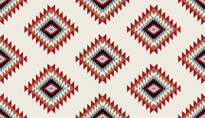 Seamless geometric ethnic pattern inspired by Native American tribal fabric. Traditional Aztec and Navajo style carpet and tile vector design on navy  background. Perfect for textile, wrapping,