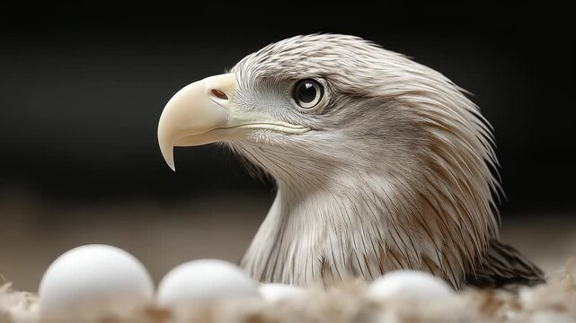 Eagle guarding eggs in nest waiting to hatch