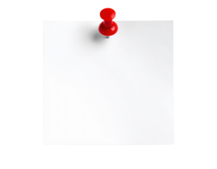 A red pushpin is attached to a blank white note, ready for messages or reminders.