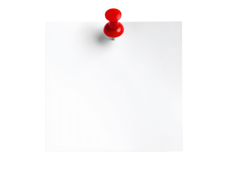 A red pushpin is attached to a blank white note, ready for messages or reminders.