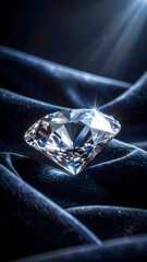 Elegant Close Up Diamond Gemstone on Dark Silky Fabric Still Life