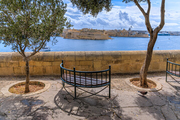 View of Grand Harbour seen the St. Barbara Bastion in Valletta, Malta.
